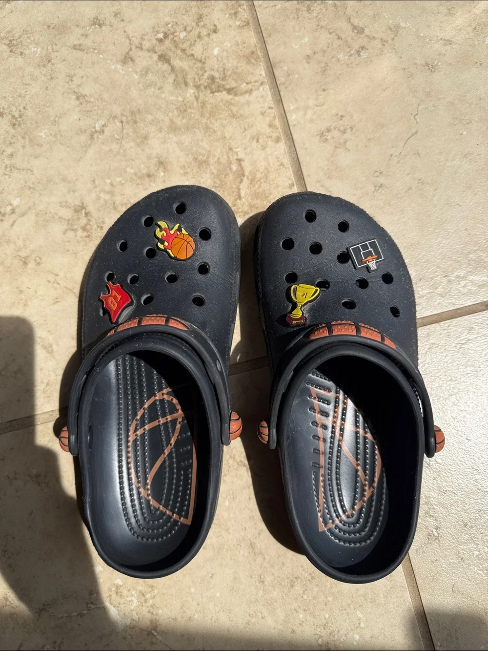 CROCS Black Kids Clogs with Basketball Charms size J6